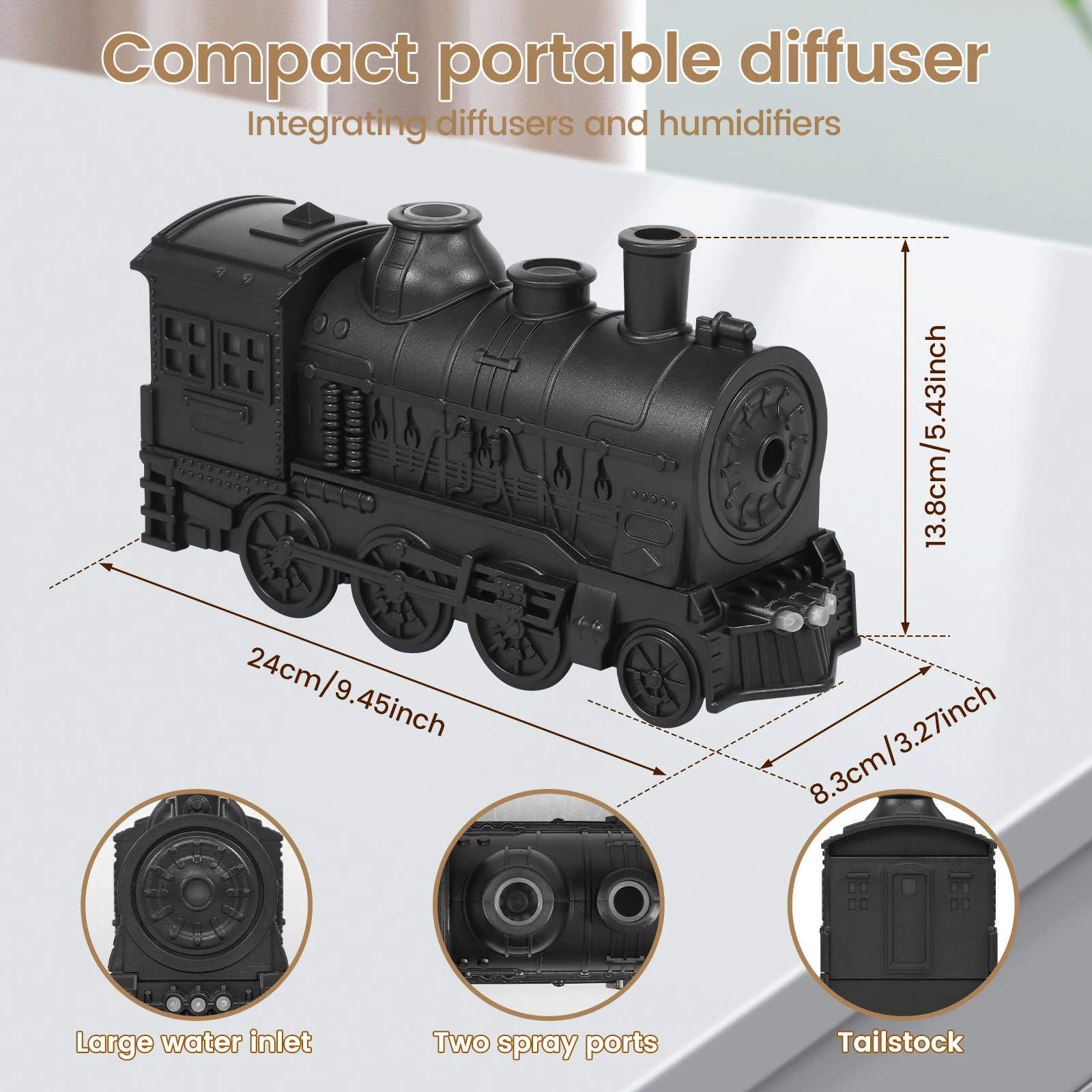 Steam Train Essential Oil Diffuser w/ Light 300ml Train Humidifier Diffuser Retro Train Humidifier Auto Off Steam Train Diffuser