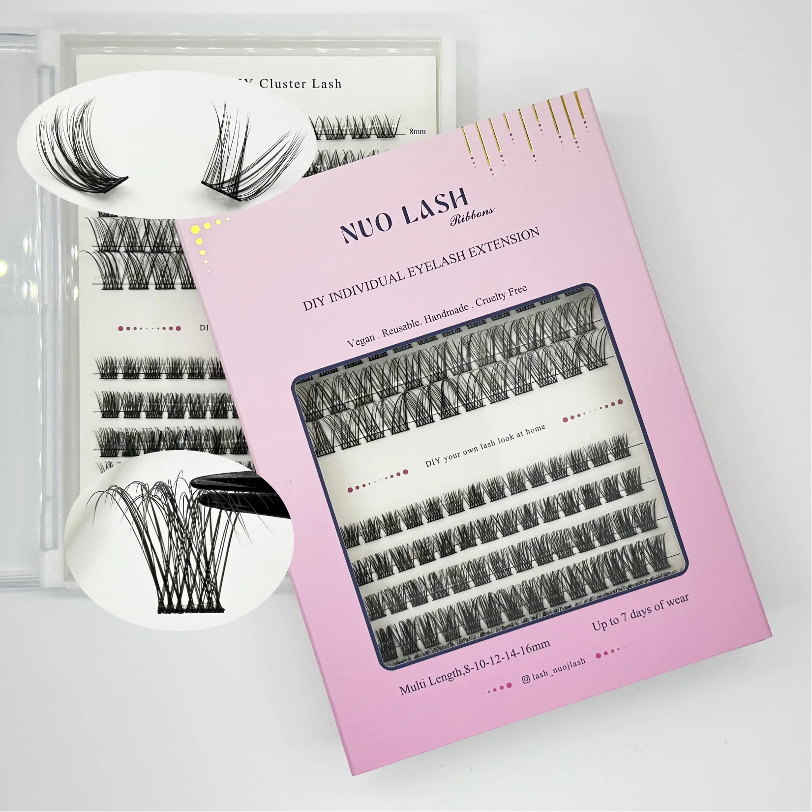 NUO Makeup Luxus-DIY-Cluster-Wimpernverlängerung, auf Kleberbasis, durchschnittliches Wimpernsegment, einzelne Wimpern, 3D-Bandwimpern, Private Label – Detail 10