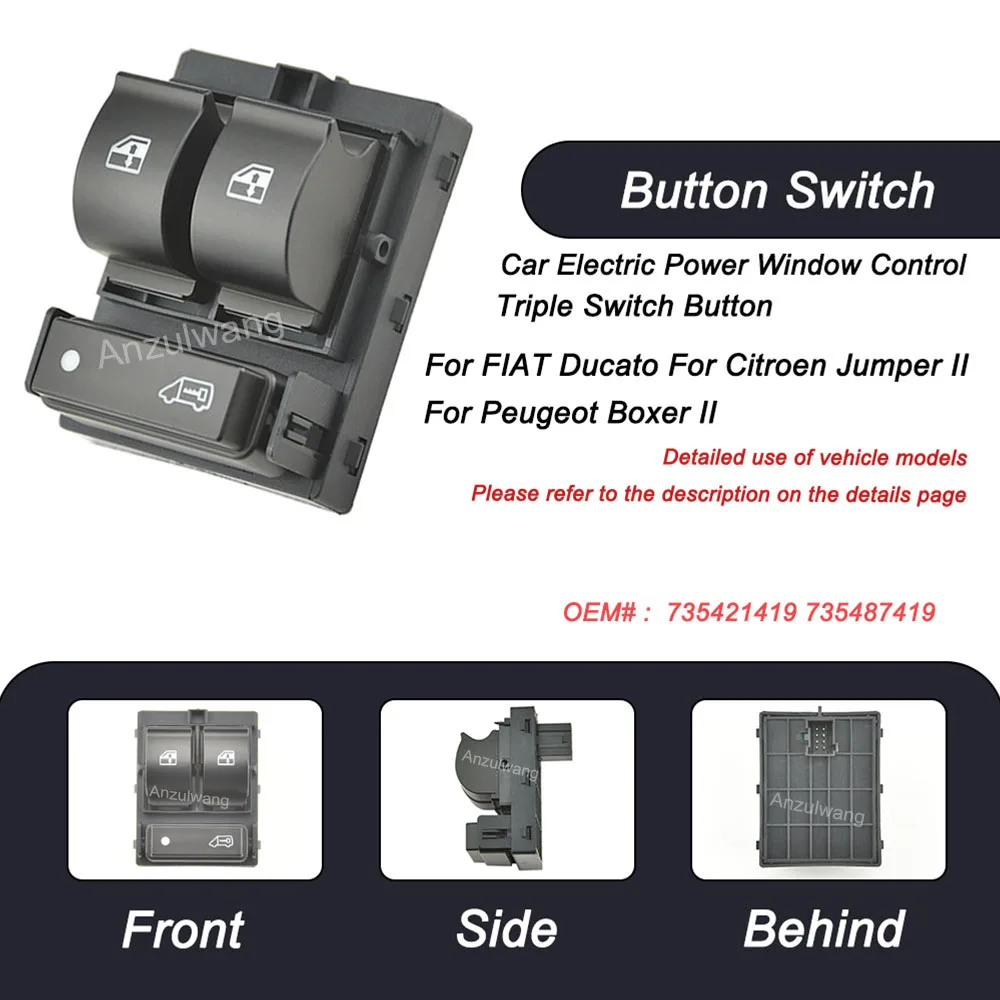 

Fit For FIAT Ducato For Citroen Jumper II FOR Peugeot Boxer II Electric Window Power Triple Switch Button 735421419 735487419