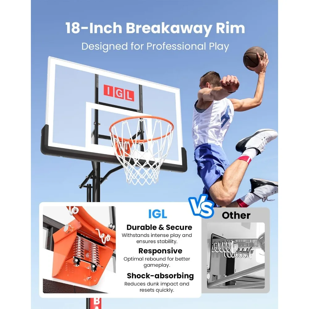 Porta da basket da esterno regolabile da 10 piedi con tabellone infrangibile e canestri interrati stile Pro