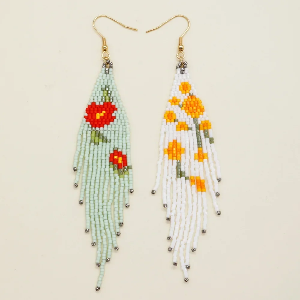 

Rice Bead Earrings Hand knitting Beading Bohemia flower Simple Fashion geometry alloy ma'am Fringe Earrings