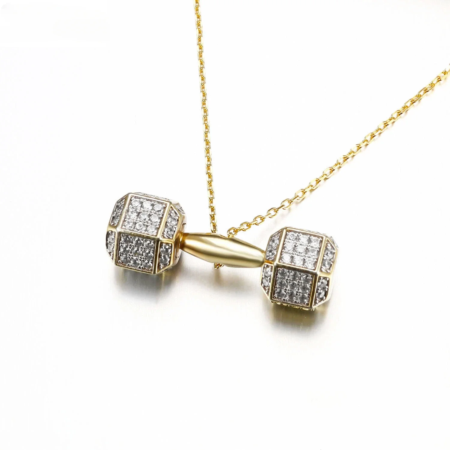 

Hip Hop Style Gold Plated Dumbbell Pendant Necklace for Men Fitness Barbell Charm with CZ Cubic Zirconia Ice Out Jewelry