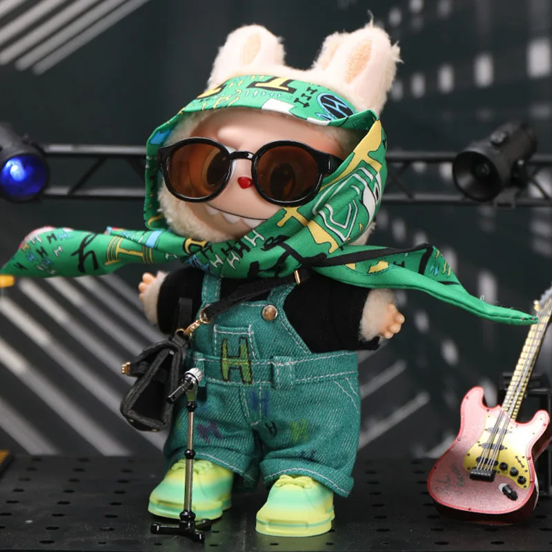 

Suitable for 1 2 3 generation Labubu doll clothes accessories Labubu green overalls turban including bag shoes 6pcs set gifts