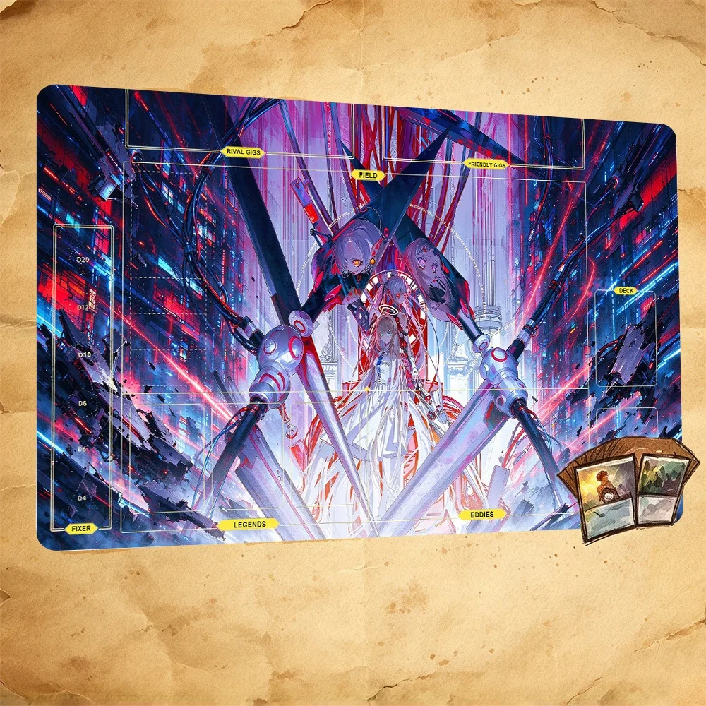 Playmat Rebecca v5 - Cyberpunk TCG Stitched Edge Neon Blade TCG Playmat alfombrillas para escritorio tapis de souris
