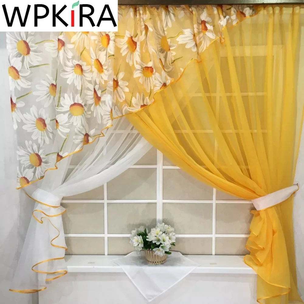 

1 PCS Special Design Orange Yellow Kitchen Short Curtain Korean Pastoral Style Half Curtain Door Window Living room Partition