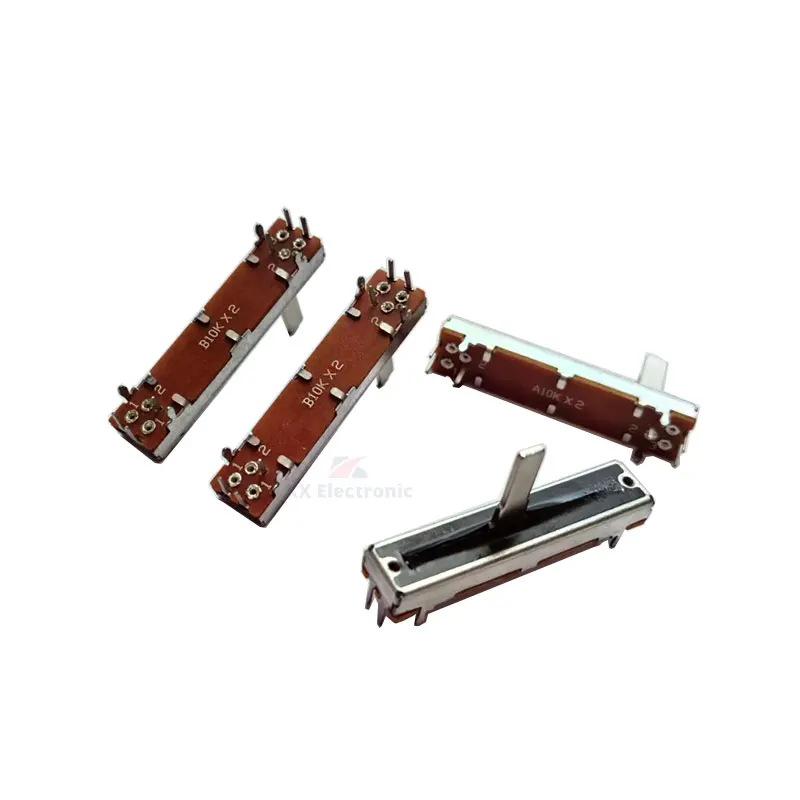 5pcs 3021G 45mm Straight Slide Push Potentiometer A10K B10K Mixer Fader Dual Potentiometer Stereo Handle 15mm A10K*2 B10K*2 image 2