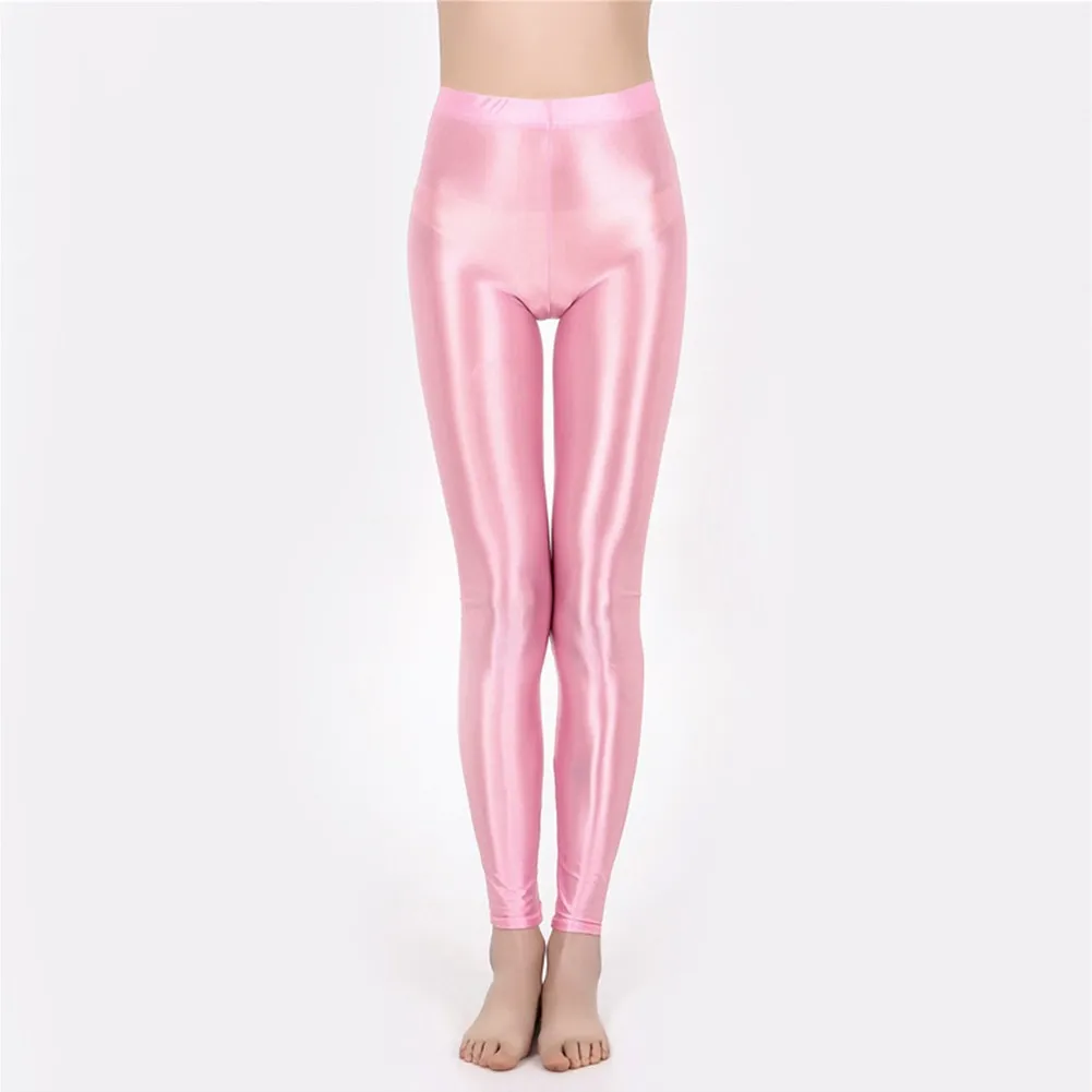 Pantalon de yoga brillant en satin pour femme, collants brillants, collants brillants, taille haute, leggings d'entraînement de sport, grande taille, paillettes huileuses