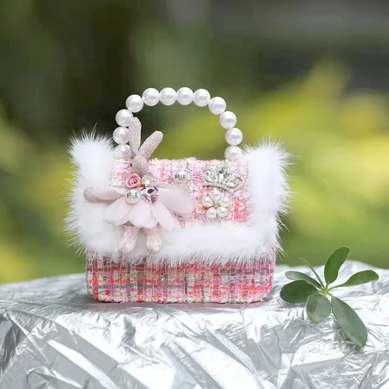 Fashion Children's Pearl Handbag Princess Dress Accessories Small Coin Wallet Handbag Girl Crossbody Chain Mini Bag Coin Purse