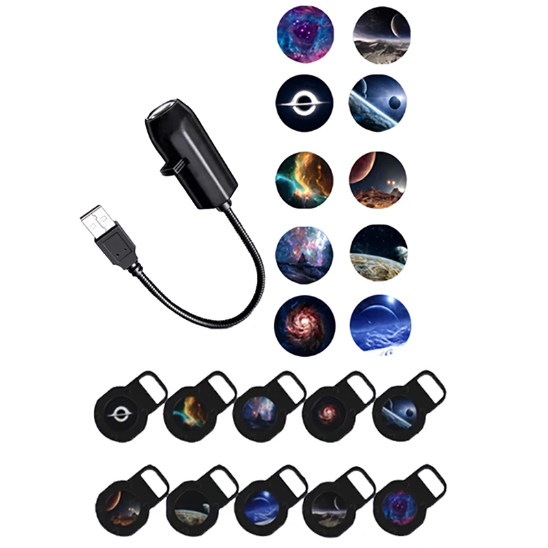 1Pc LED Galaxy Projection Light 1 Light+10 Pictures Change, LED Galaxy Projector, Starry Sky Lighting Night Light