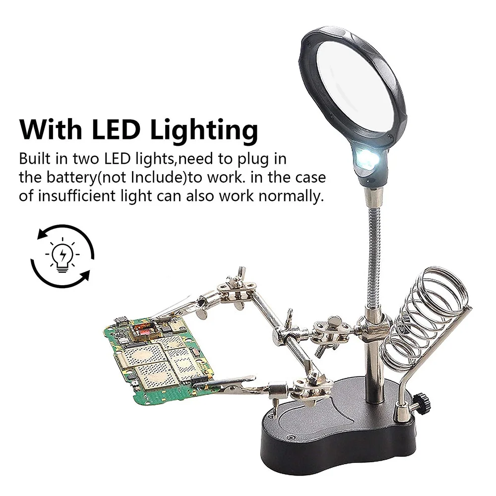 Lupa spawalnicza z lampką LED 3.5X 12X soczewka pomocnicza lupa lupa do pulpitu lupa trzecia narzędzie lutujące do naprawy