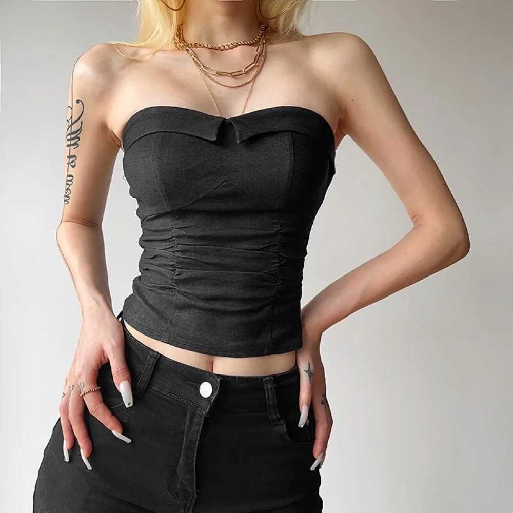 

SylCue простые однотонные топы без бретелек, женские модные сексуальные облегающие эластичные майки с открытыми плечами, черный элегантный классический жилет