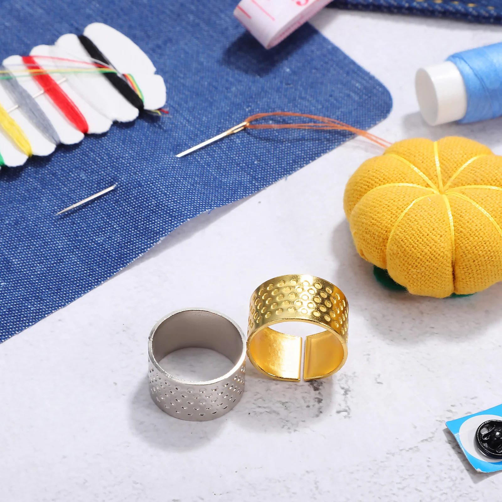 

Portable Finger Protectors Double Needlework Thimble Travel Blue Metal Sewing Turner Tools Embroidery Ejector Robust Build