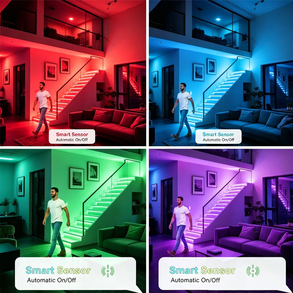 USB 5V RGB COB LED Strip Light Radar Sensor Human Induction 2.4G RF Remote Control Dimmable Flexible Ribbon Room Cabinets Decor view 3