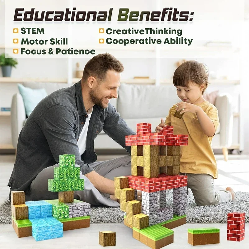 Magnetic Building Blocks Toy Build Mine World Magnet Cube Set for Boy Girl Kid Age 3+ DIY Model Children Stem Sensory Toys Gift