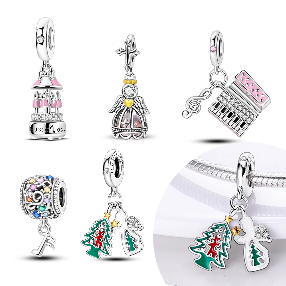Versilberte 925er Silber-Weihnachtsbaum-Anhänger passen zu originalen 925er Charms-Armbändern, Perlen, Schmuck, Geschenken für Frauen