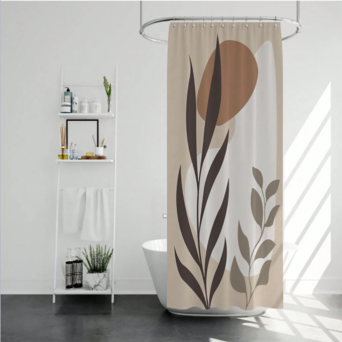 1 pc polyester material shower curtains with leaf illustrations, waterproof fabric, thickened anti mold partition curtains,