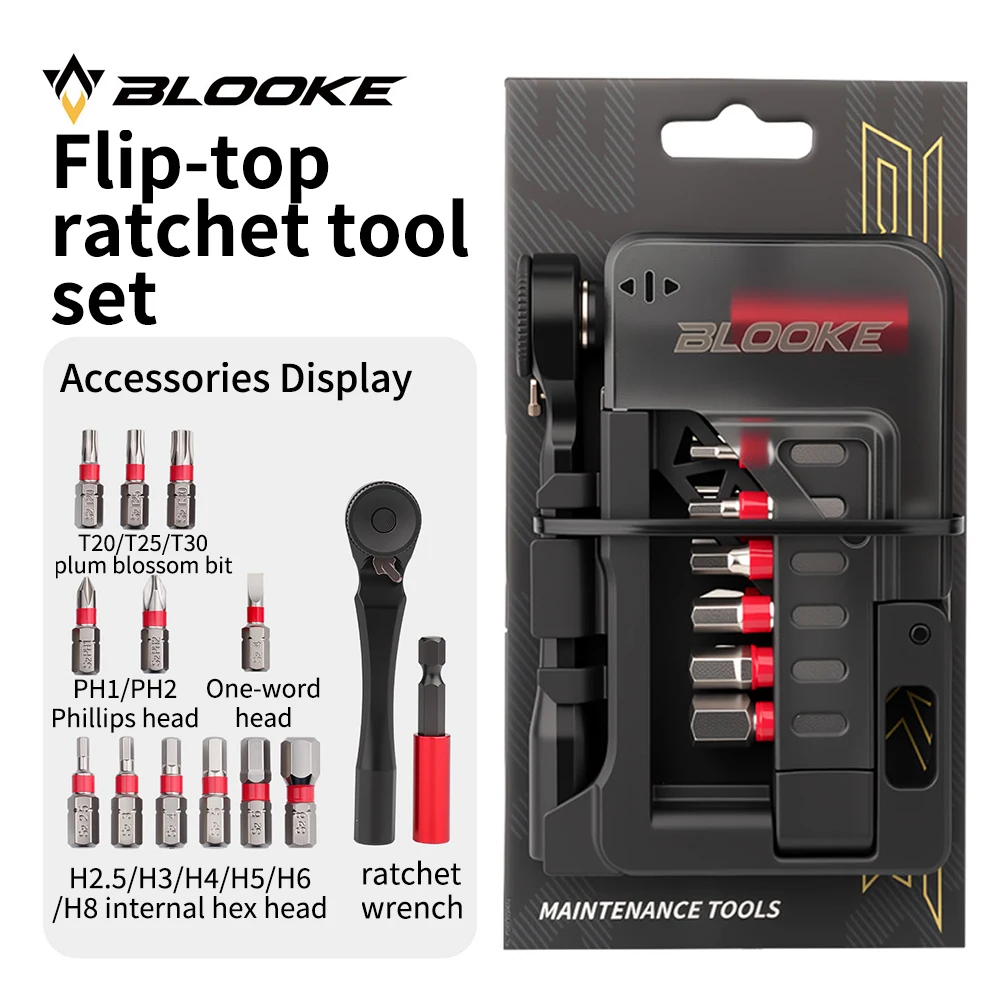 

BLOOKE 12-in-1 Portable Ratchet Wrench for Mountain Bikes and Road Bikes, Suitable for Ratchet Screw Repair