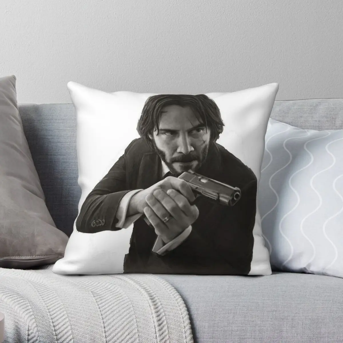 John Wick Square Pillowcase Polyester Linen Velvet Printed Zip Decorative Pillow Case Sofa Seater Cushion Cover