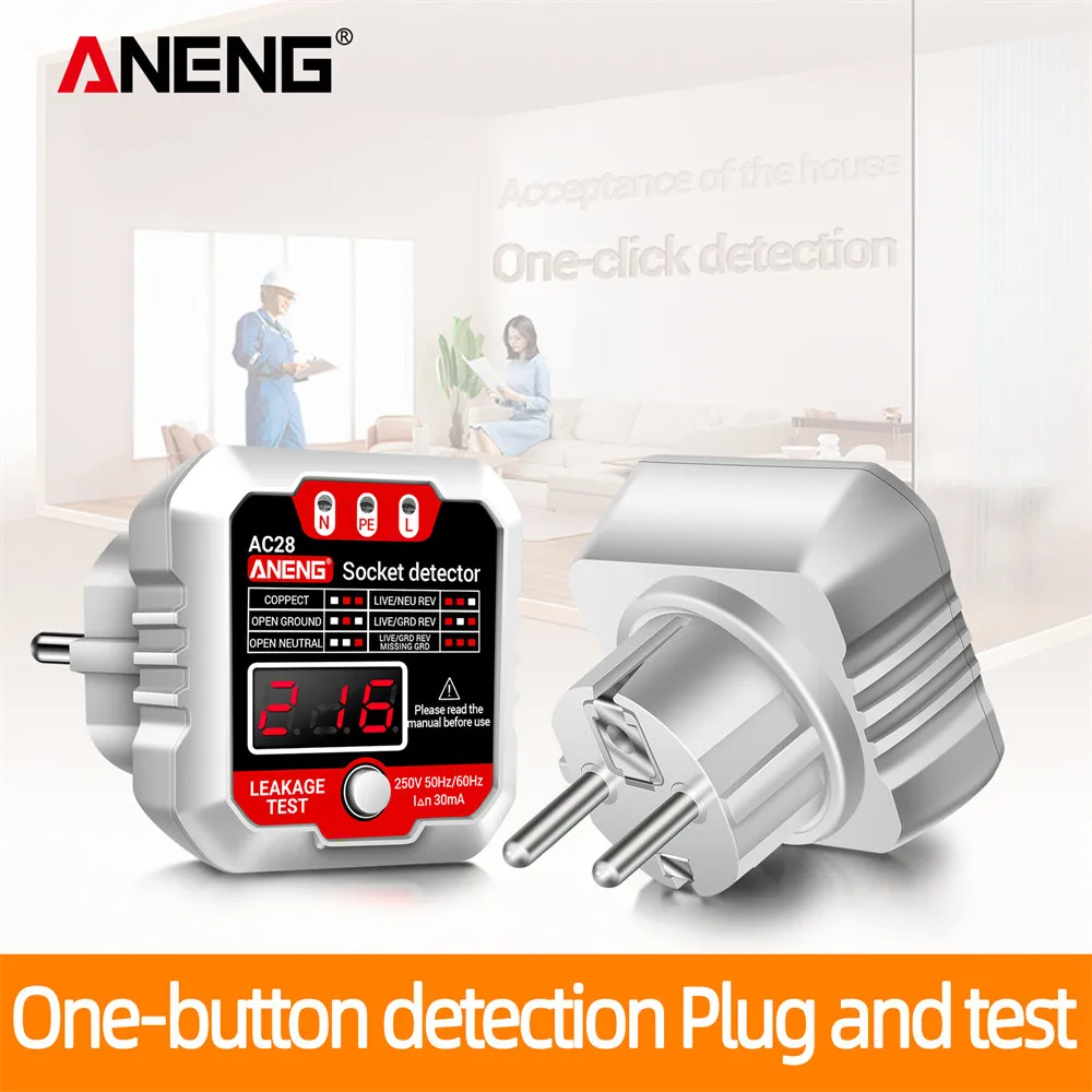 ANENG AC28 Digital Socket Tester EU US Plug 250V 50Hz/60Hz Socket Polarity Detector Voltage Tester Circuit Breaker Finder