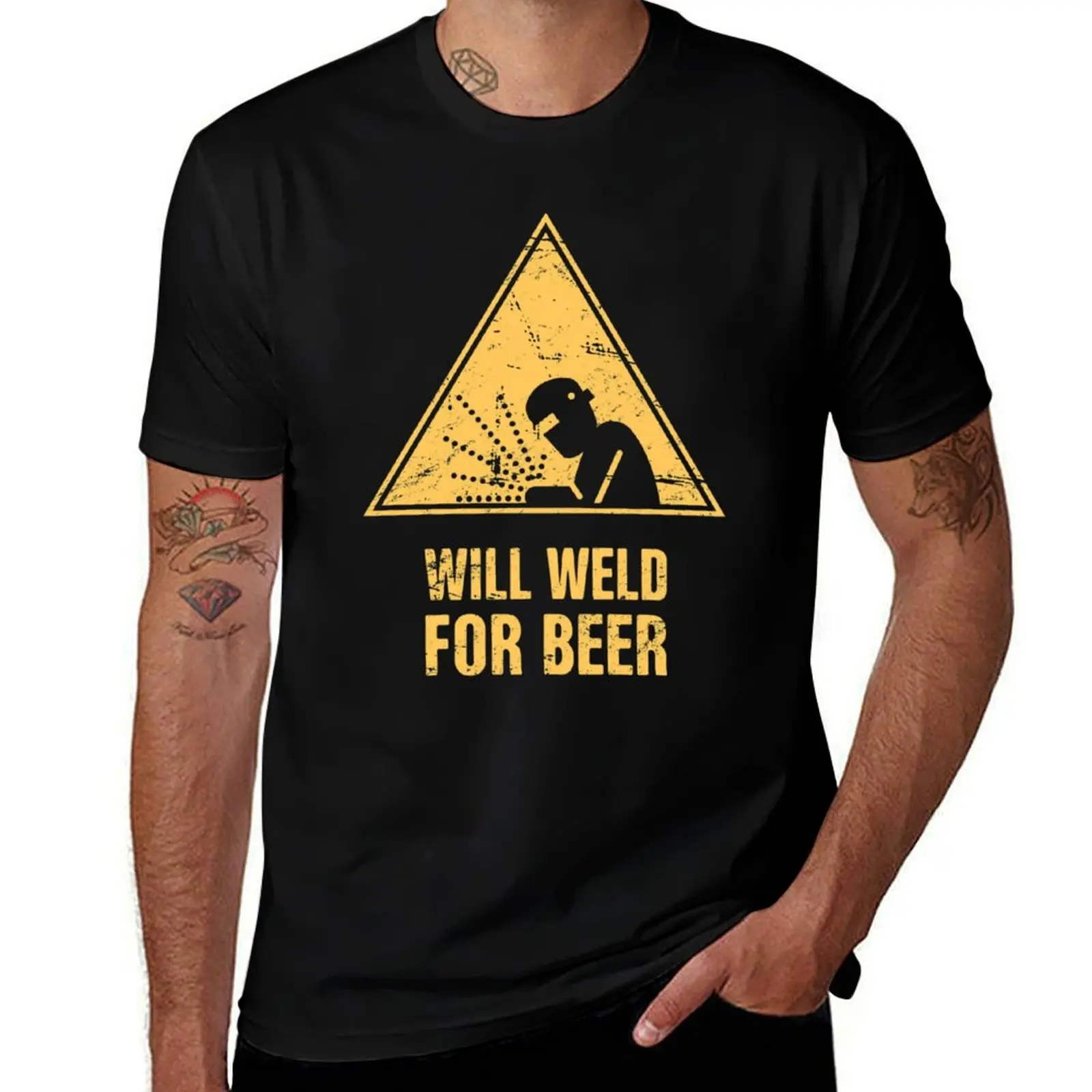 Will Weld For Beer Funny Welding Design T-Shirt Work Duty Casual T-Shirt