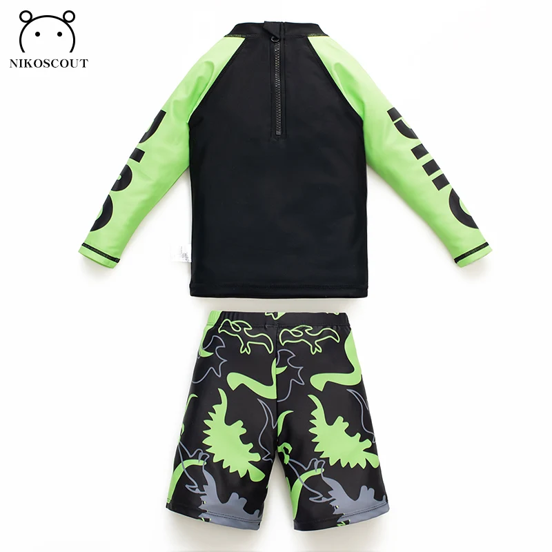 Baby Swimsuit for Boys, Long-Sleeved Split, Medium and Large Children's Sun Protection Quick-Drying Seaside Boy's Dinosaur Swimsuit Suit