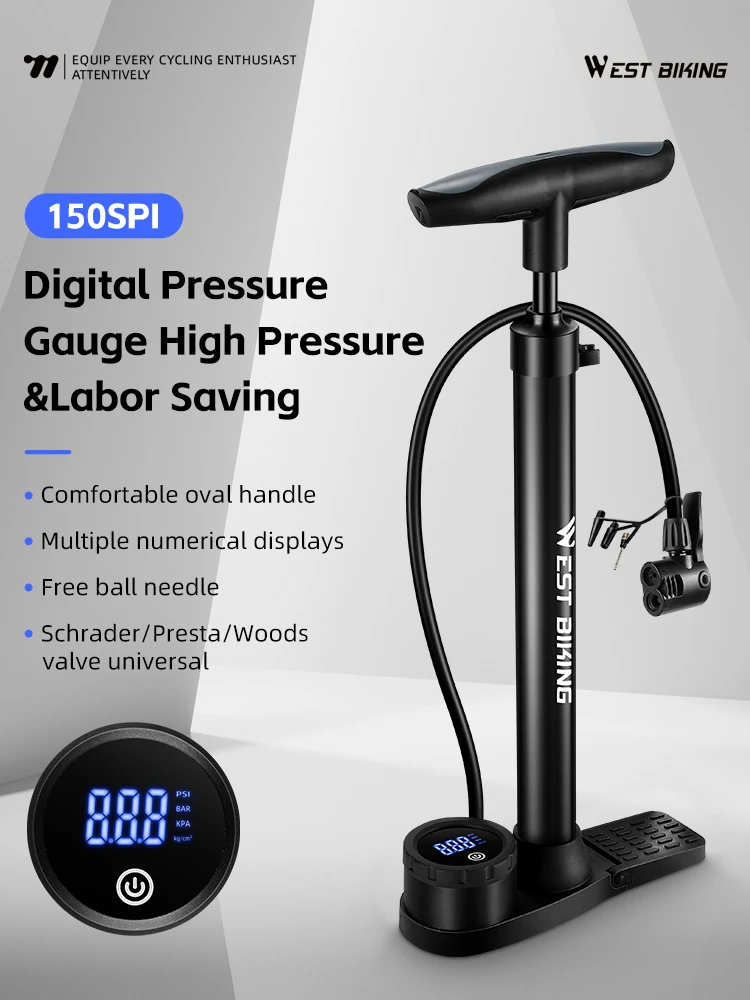 AliExpress West Biking WEST BIKING Bike Pump 150/160PSI High Pressure Digital Pressure Gauge Bicycle Tire Inflator Schrader Presta Valve Universal