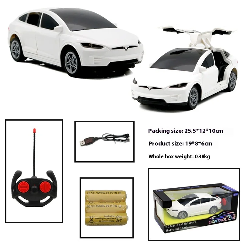 1:24 Tesla Rc Car 4-Channel Drfit Remote Control Car With Lights Simulation Double Doors Plastic Model Children\'S Toy Car Gift