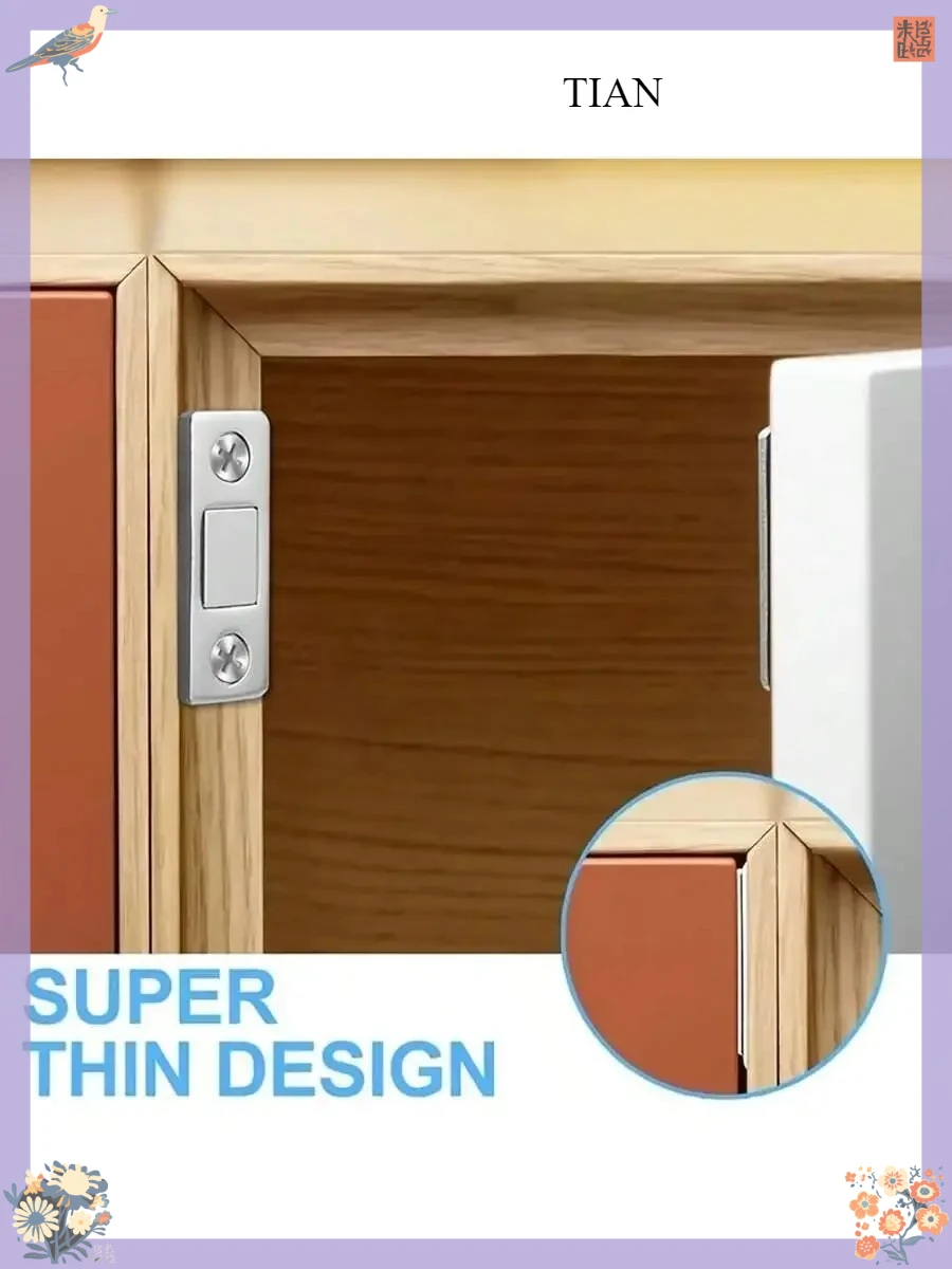 TIAN Magnetic Cabinet Catches Door Stops Magnet Invisible Soft-Catch Ultra-Thin Hidden Door Closet with Screw for Furniture