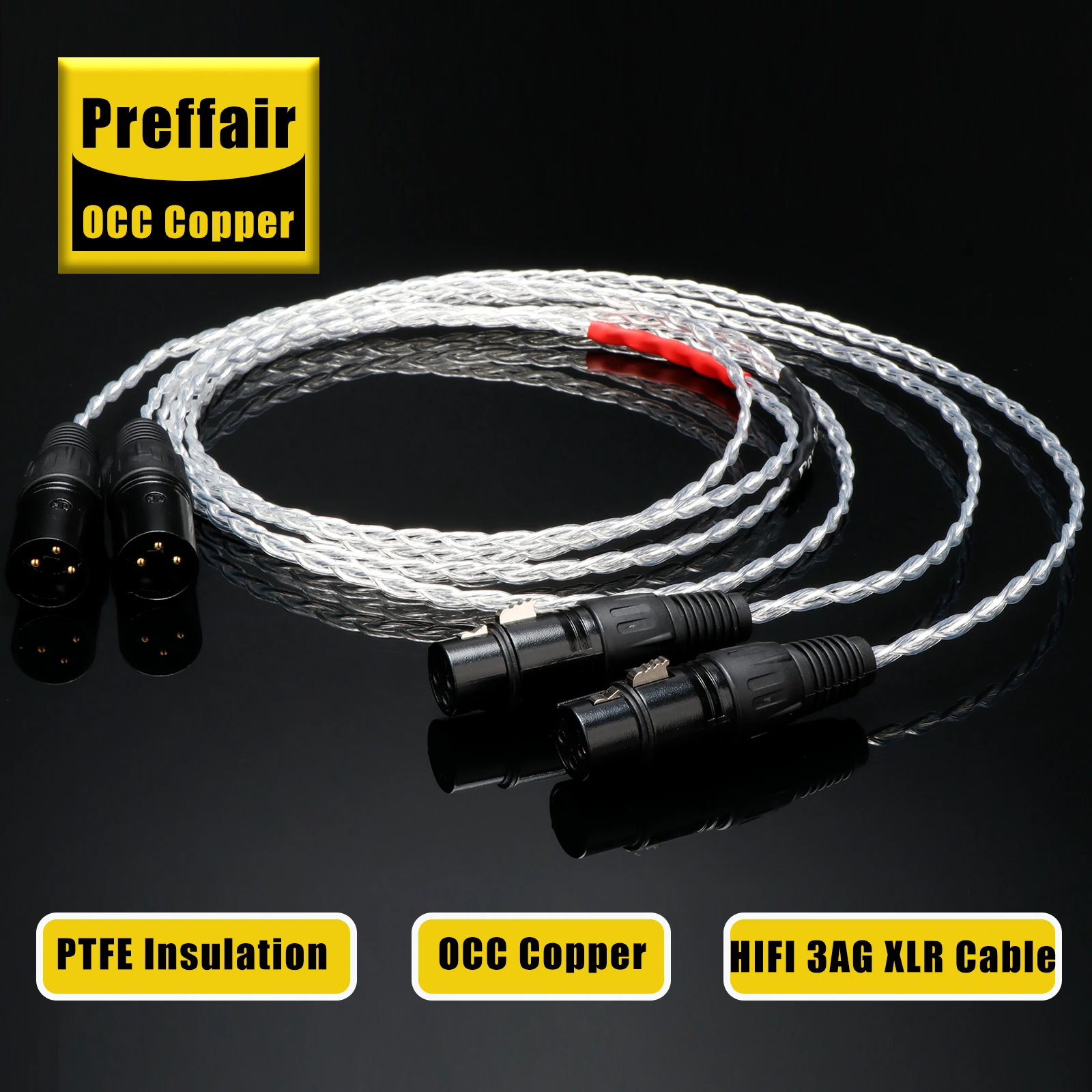 Preffair HiFi Pair 3AG  Silver Plated XLR Male to Female Leads Balanced Audio Cable  for Amplifier CD player
