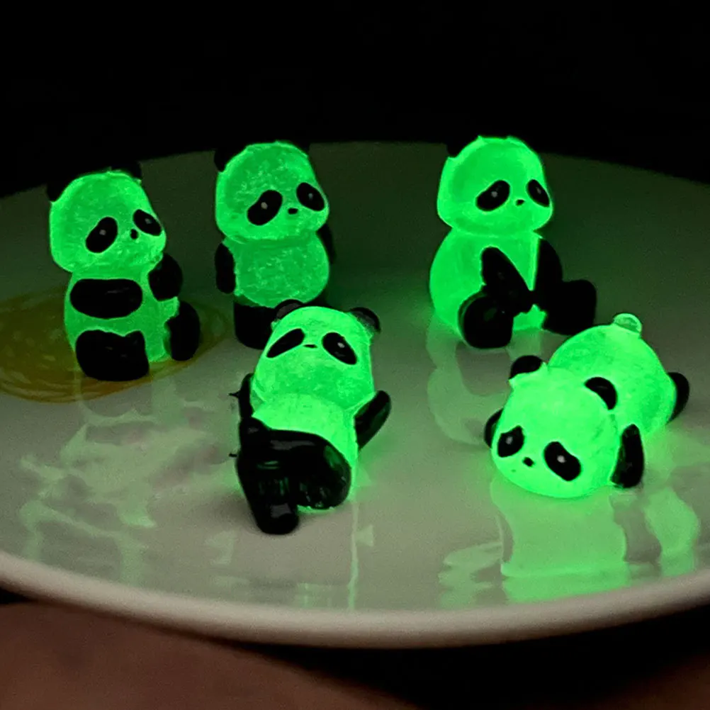 

5Pcs Glow in The Dark Mini Panda Statues Resin Miniature Garden Landscape Decoration Cute Animal Ornaments Micro Landscape Vivid