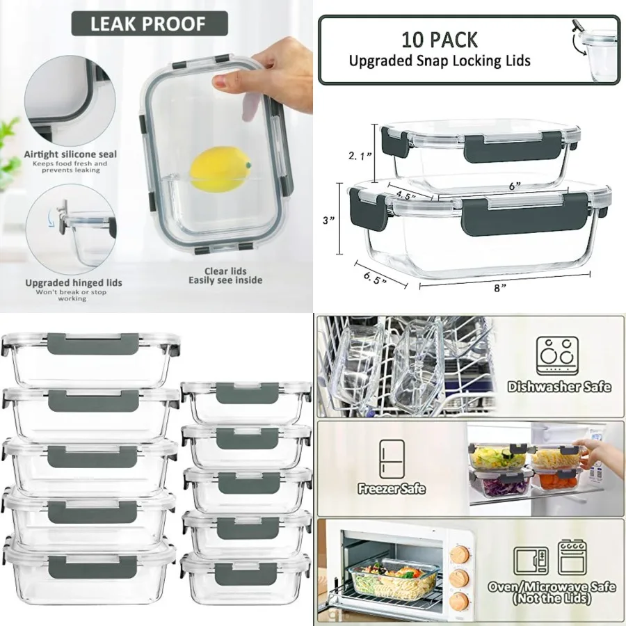 

10-Pack] Glass Meal Prep Containers with Lids, MCIRCO Food Storage Containers with Snap Locking Lids, Airtight Lunch Containers