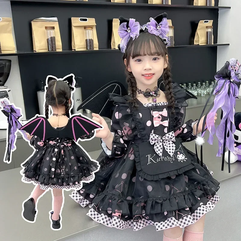 Sanrio Kuromi Anime Cartoon Girl Lolita Skirt Set Girls Autumn Long Sleeves Skirt Cosplay Princess Dress Birthday Gifts Party