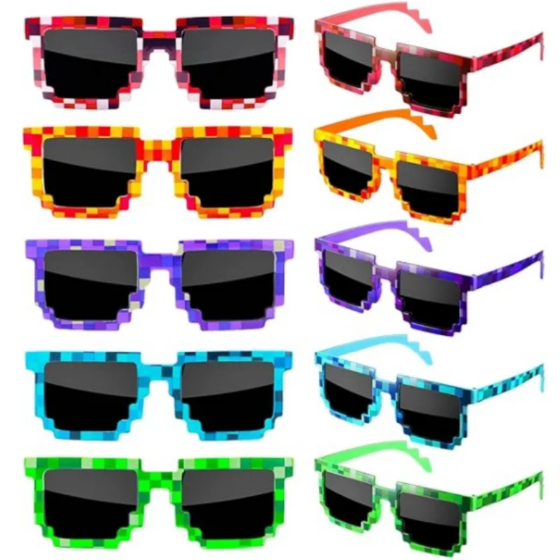 Pixel Theme Party Favors Pixelated Sunglasses Novelty Block Glasses Birthday Decoration Party Supplies for Kids Photo Booth Gift