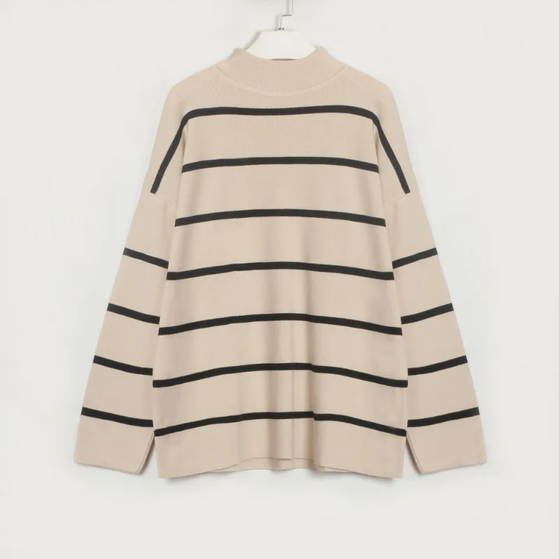 Casual Loose Striped Pullover Women Turtlneck Sweater Winter Thick Warm Cashmere Pullovers Tops Soft Female Knitted Jumpers Pull