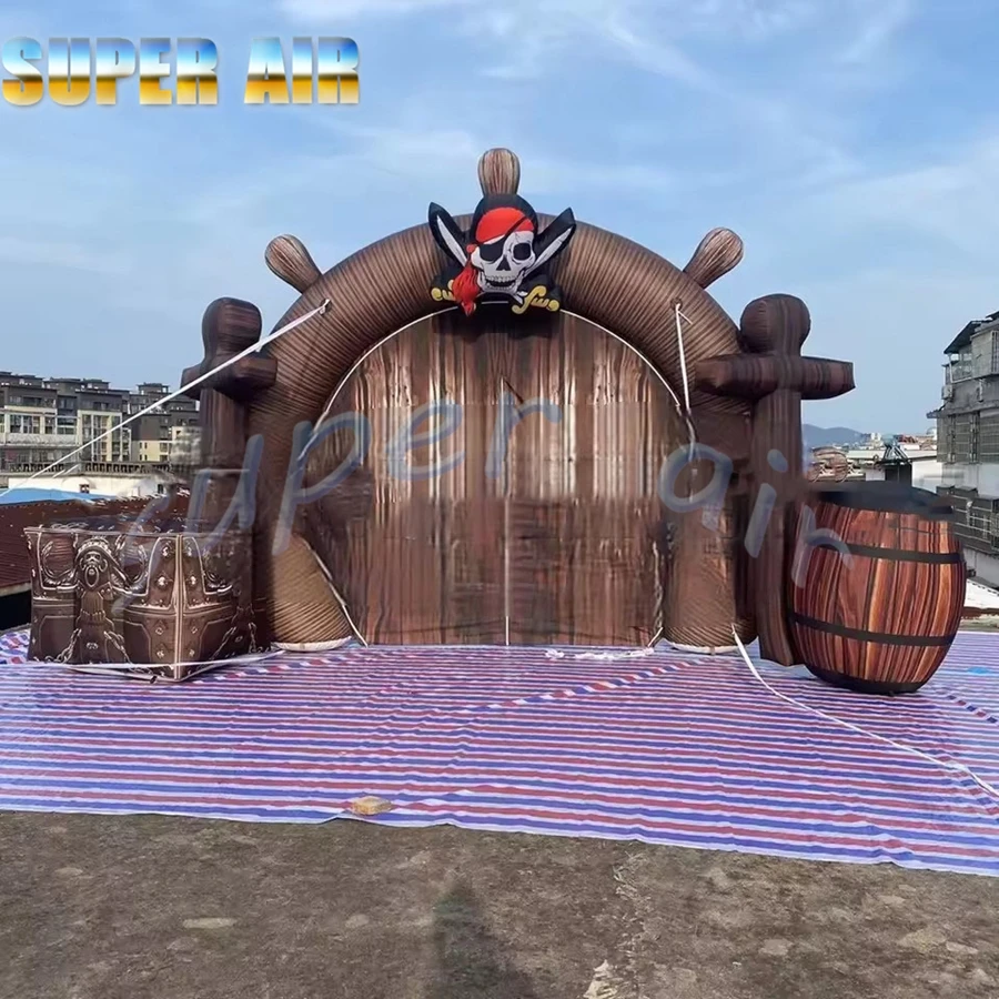 Arche gonflable de bateau de pirate de 7mW de fête à thème de mer avec l'entrée gonflable de couverture amovible