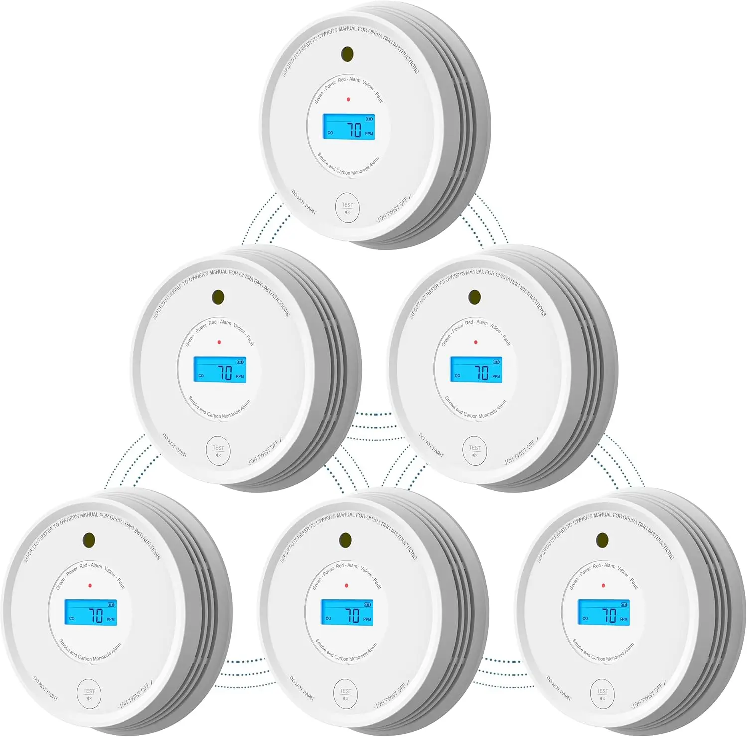 Smoke Carbon Monoxide Detector, Interlinked Combination Smoke CO Alarm, Battery Powered, Wireless Interconnected