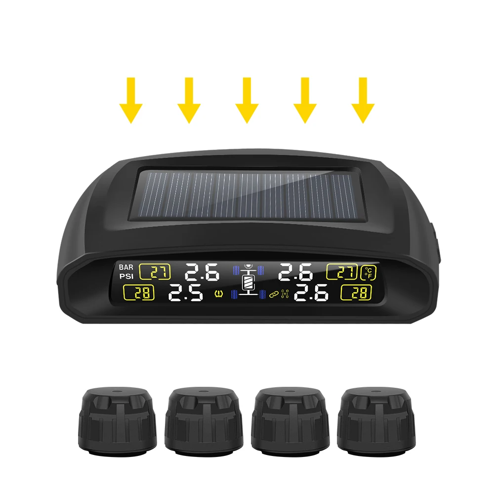 

Hot Sale Tpms Solar Wireless Tire Pressure mon itoring System Digital Pressure Gauge Internal Sensor for Auto Car Vehicle