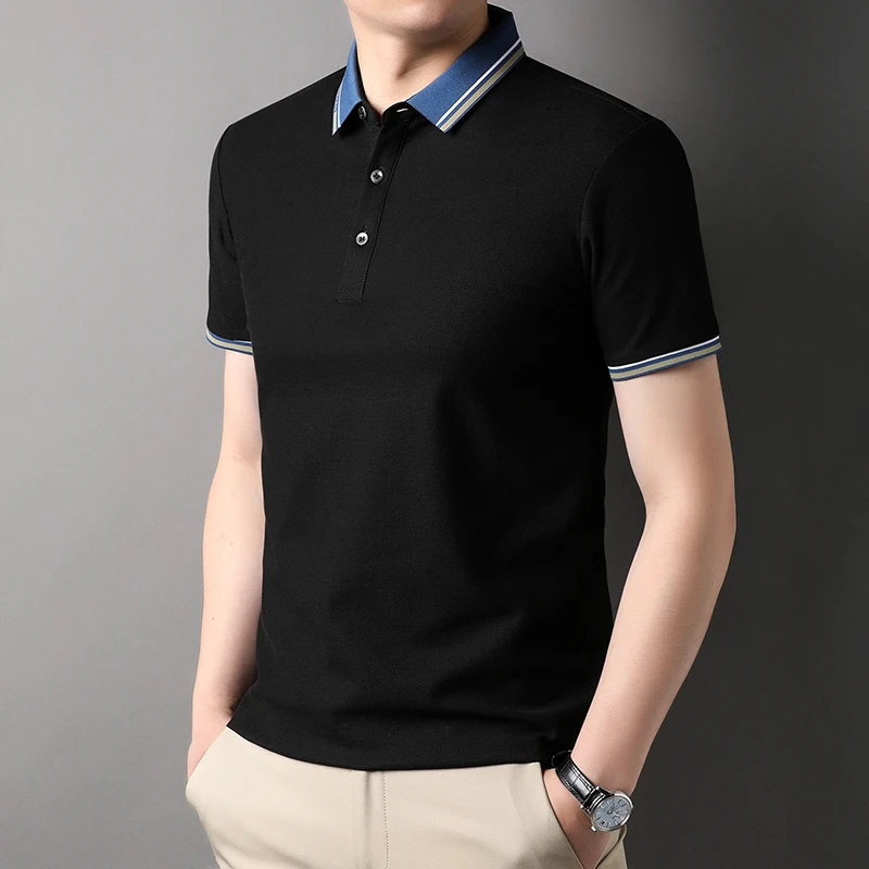 Top Grade 100% Cotton Luxury Summer New Brand Polo Shirts Men Fashion Slim Short Sleeve Casual Tops 2023 Plain Mens Clothing