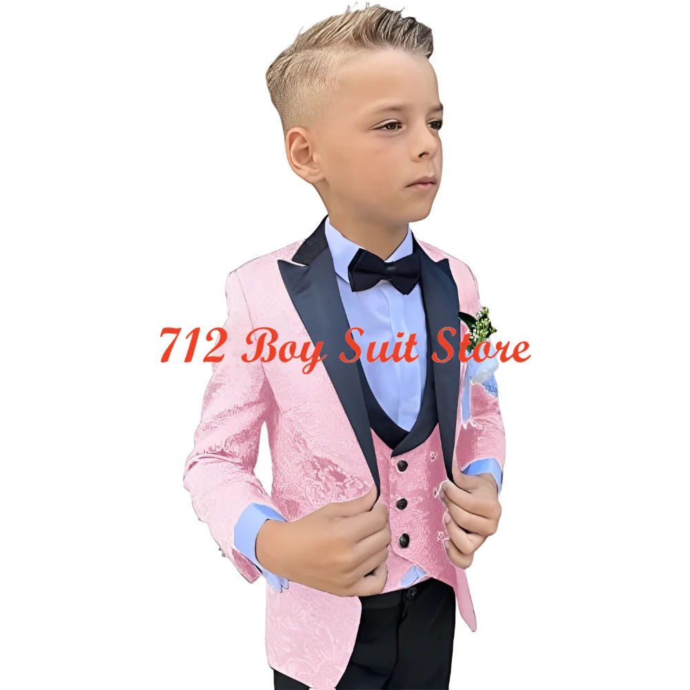 

Boys Suit Slim Fit Jacquard Tuxedo Peaked Lapel Jacket Vest Pants 3-piece Set Wedding Party Prom Wear Kids Outfit