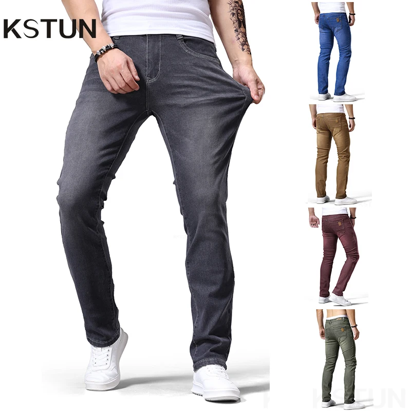 KSTUN メンズ ファッション ジーンズ ウォッシュド ストレッチ スリム フィット マルチカラー カジュアル デニム パンツ ノームコアでファッショナブルで、日常に適しています