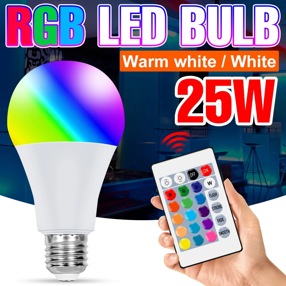 25W RGB Light Bulb LED Mood Lights E27/E26 Atmosphere Lamp 220V Ceiling Lamps Festival Bar KTV Bedroom Home Decoration Bulbs