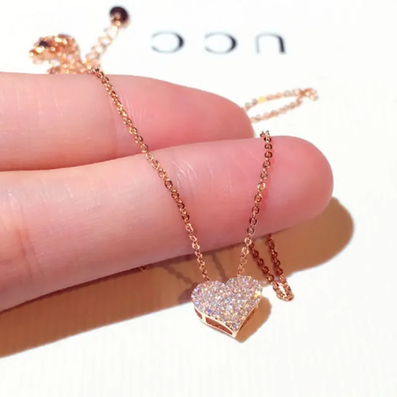 New Love Romantic Heart Necklaces Super Shiny AAA Zircon Women Pendant Fashion Wedding Gift Gold Color Choker Custom Jewelry