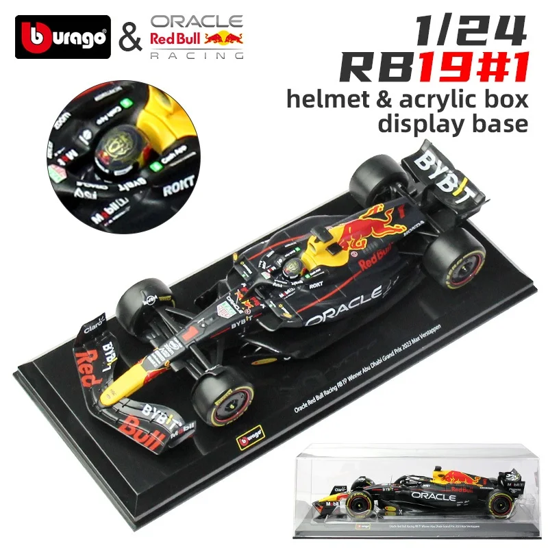 

Bburago 1:24 2023 F1 Red Bull RB19 #1 Max Verstappen Champion Gold Helmet Formula Racing Diecast Alloy Collection Model Car Toys