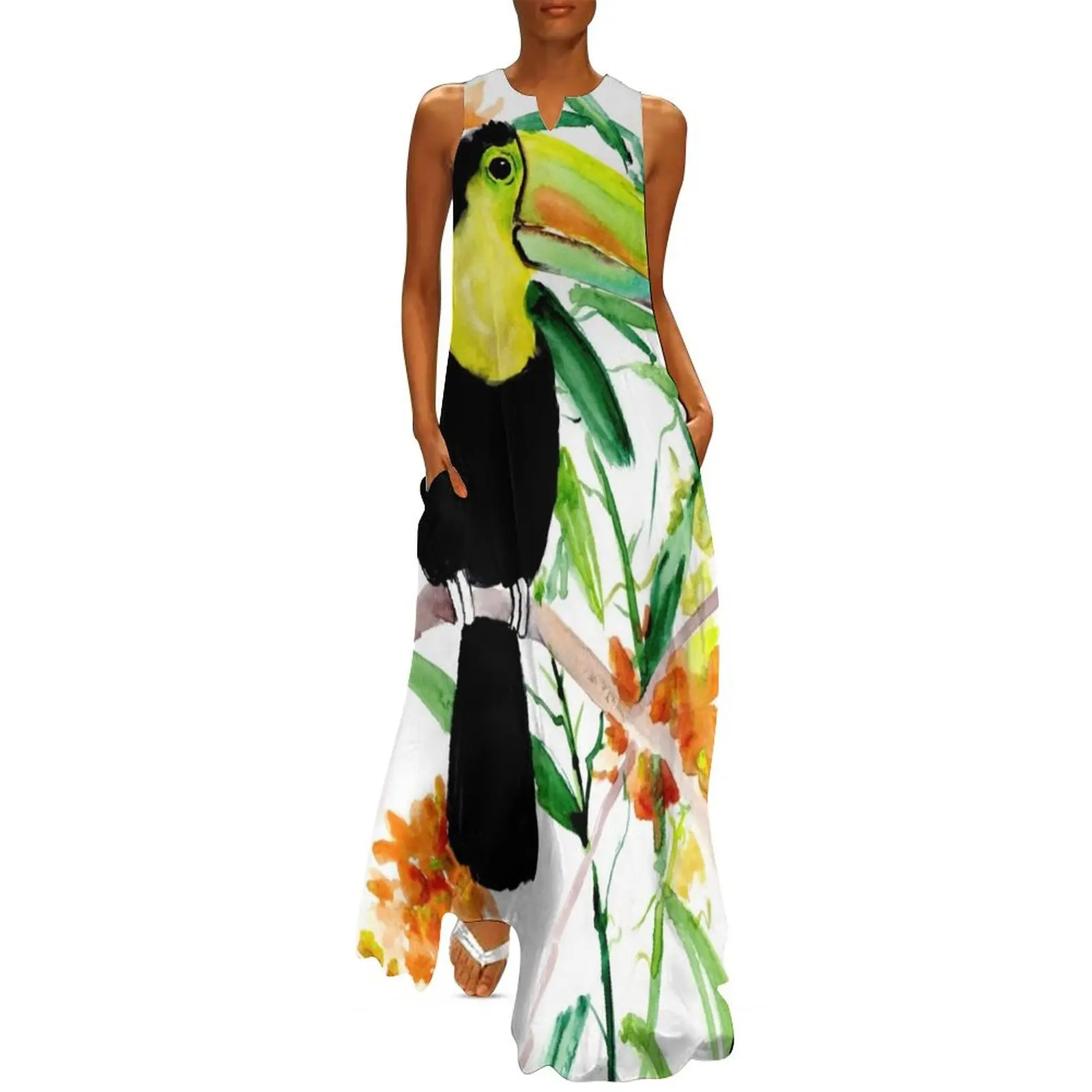 

Toucan in Jungle Long Dress dresses for official occasions summer dress women dress womens clothing
