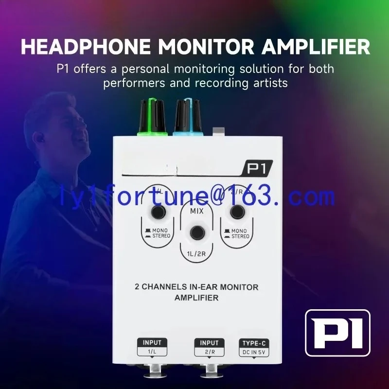 P1 professional 2-channel stereo mixing in-ear feedback monitoring headphone amplifier for band instruments