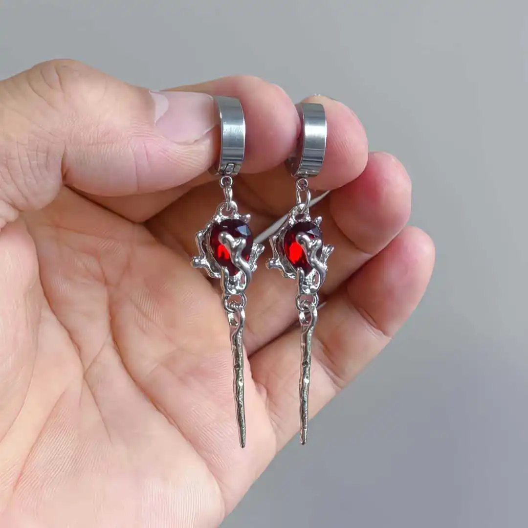 Pendiente de cetro de piedra de sangre, joyería gótica, accesorios de bruja, pagano, misterio, Vintage, gota de agua roja, Punk, pendiente mágico para mujer