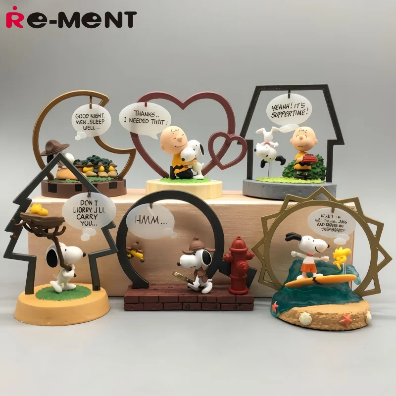 Re Ment Peanuts Snoopy Frame Art Miniature Mini Scene Collection Blind Box Action Figure Cute Model Desk Decor Birthday Gift