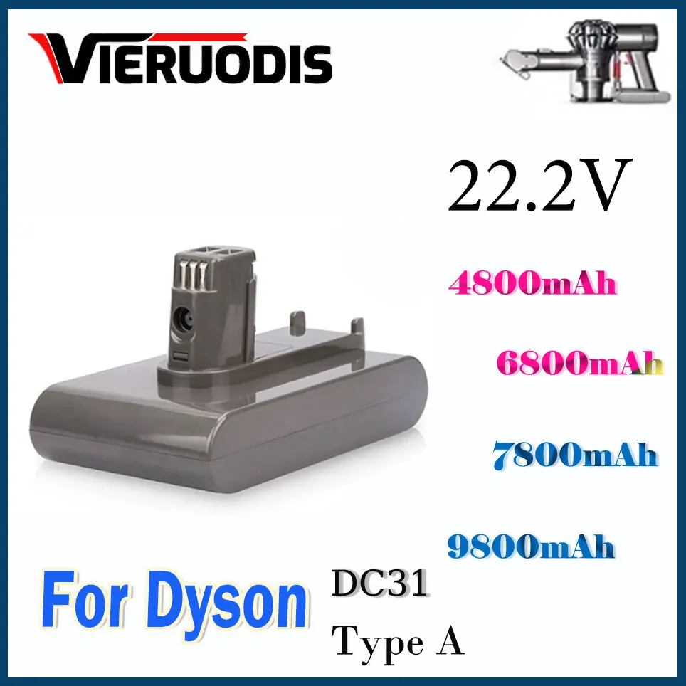 NEW (Type A) 22.2V 4800/6800/7800/9800mAh Li-ion Vacuum Battery for Dyson DC35,45,31,34, DC44,DC31 Animal, DC35 Animal,917083-01