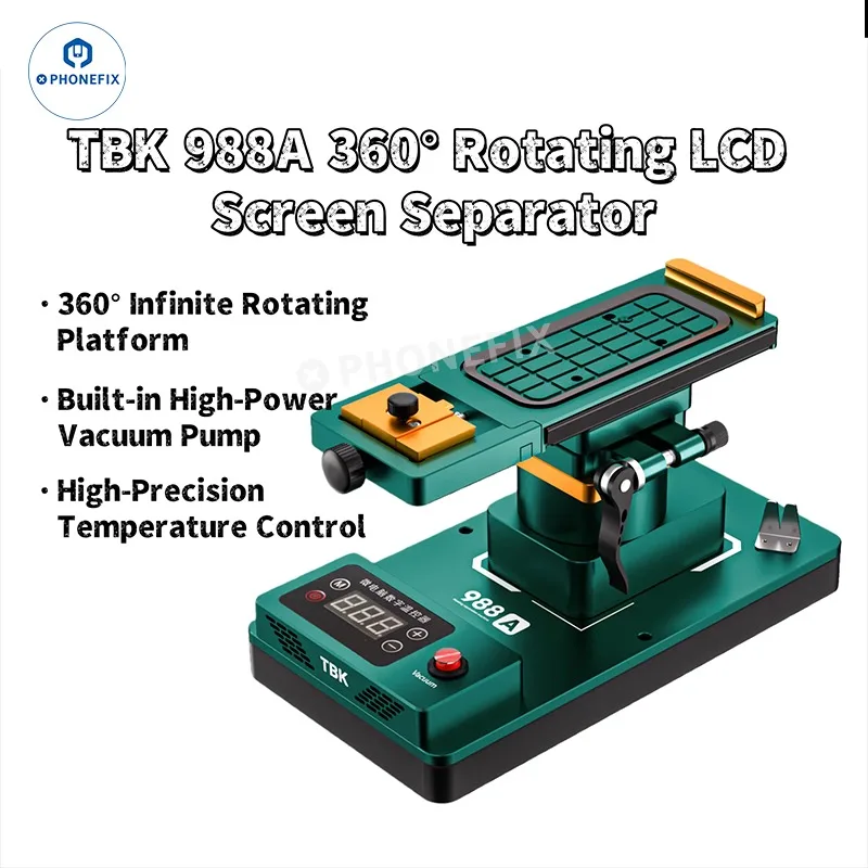 TBK 988A 360° Rotating Phone LCD Screen Separator Built-in Vacuum Pump Phone Screen Heating Separation Adhesive Removal Repair