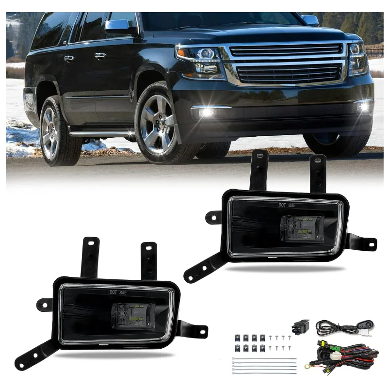 LED Fog Lights Compatible With 2015 2016 2017 2018 2019 2020 Chevy Suburban/Tahoe/GMC Yukon with Wiring Harness and Switch